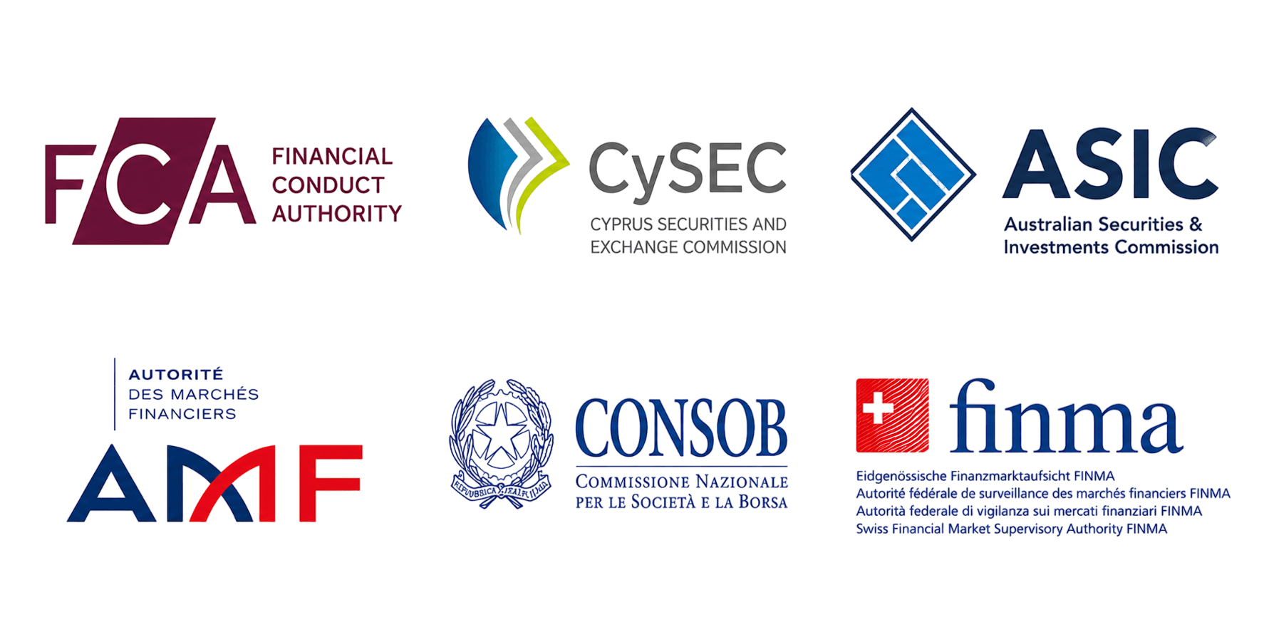 FCA, CySEC, ASIC, AMF, CONSOB and FINMA regulatory registers